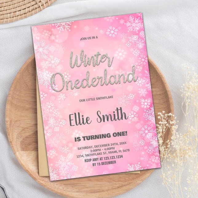 winter onederland 1st birthday invitations Pink (winter onederland 1st birthday invitations Pink)