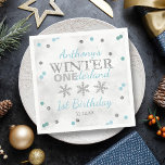 Winter ONEderland 1st Birthday Napkin<br><div class="desc">Celebrate in style with these trendy 1st birthday party napkins. The design is easy to personalise with your own wording and your family and friends will be thrilled when they see these fabulous napkins. Matching party items can be found in the collection.</div>