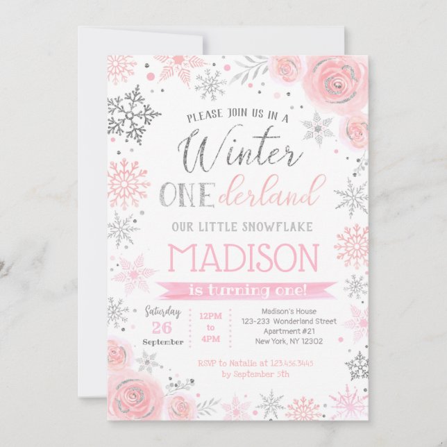 Winter ONEderland 1st Birthday Party Invitations (Front)