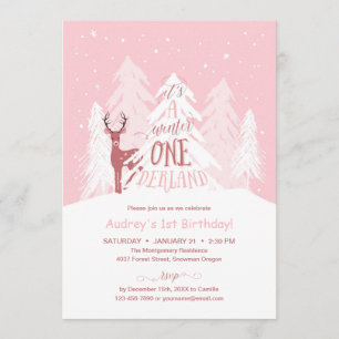 Winter Onederland 1st Birthday Party Invite Pink