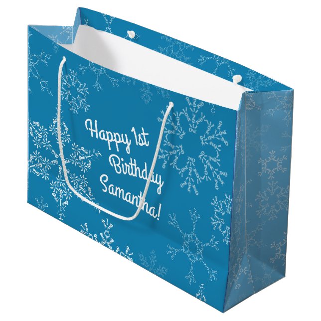 Winter Onederland 1st Birthday Party Kids Winter Large Gift Bag (Front Angled)