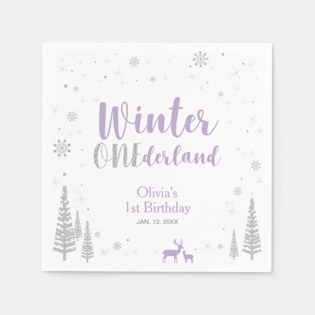 Winter Onederland 1st Birthday Party Paper Napkin (Front)