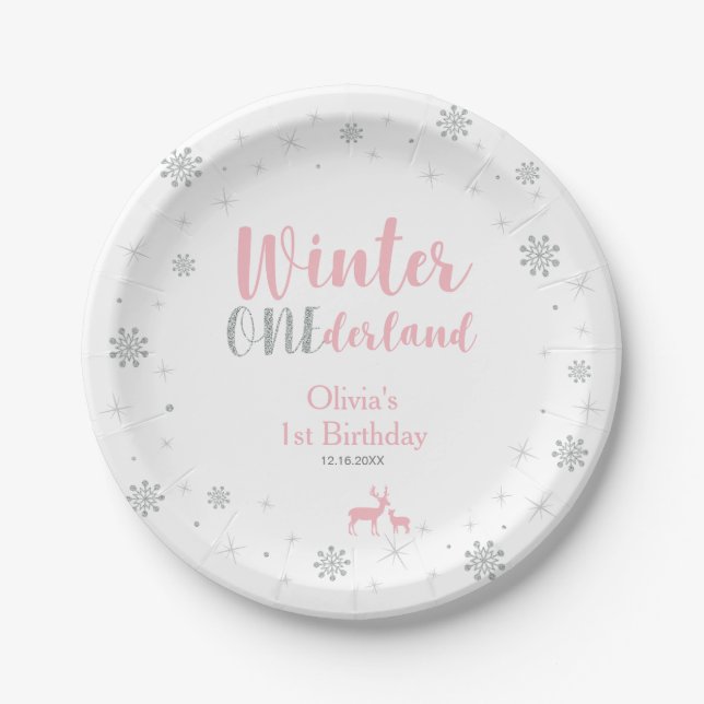 Winter Onederland 1st Birthday Party Paper Plates (Front)