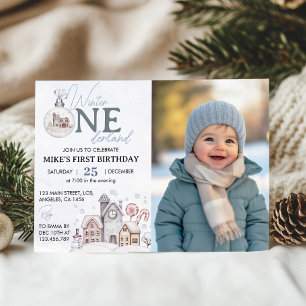 Winter Onederland 1st Birthday Photo Invitation
