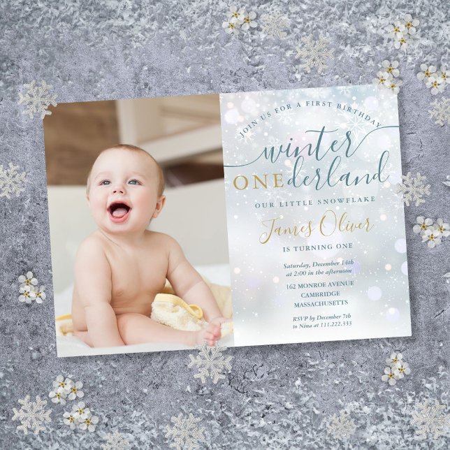 Winter ONEderland 1st Birthday Photo Snowflakes Invitation (Winter ONEderland 1st Birthday Photo Snowflakes Invitation)
