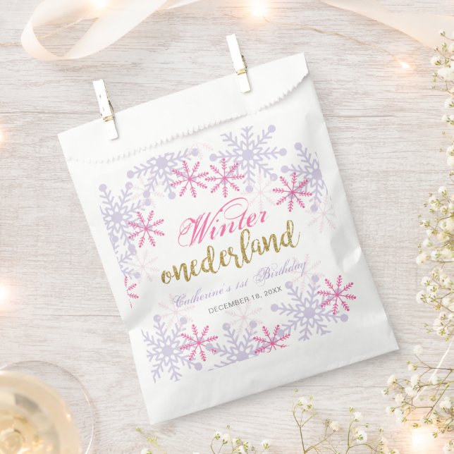 Winter Onederland 1st Birthday Purple Pink Snow Favour Bags (Clipped)