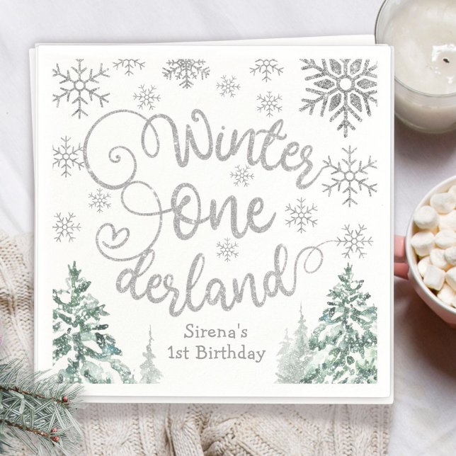 Winter ONEderland 1st Birthday Snow Winter Forest Napkin (Creator Uploaded)