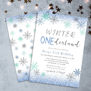 Winter Onederland 1st Birthday Snowflakes Winter Invitation