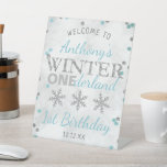 Winter ONEderland 1st Birthday Welcome Pedestal Sign<br><div class="desc">Celebrate in style with this trendy 1st birthday welcome sign. The design is easy to personalise with your own wording and your family and friends will be thrilled when they see this fabulous party sign. Matching party items can be found in the collection.</div>