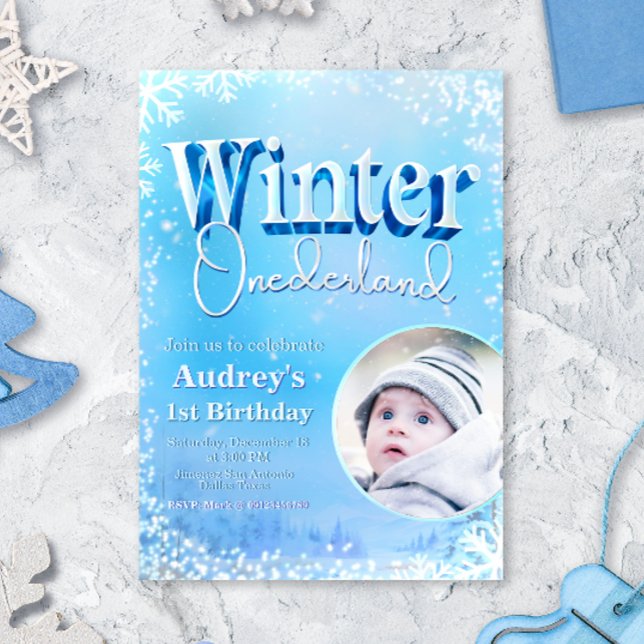 Winter Onederland - 1st Birthday with Photo  Invitation (Winter Onederland - 1st Birthday with Photo Invitation)
