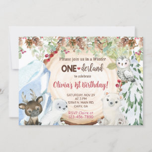 Winter Onederland 1st, first birthday invitation. Invitation