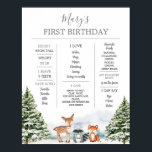 Winter Onederland Animal 1st Birthday Milestone Poster<br><div class="desc">Winter Onederland Animal 1st Birthday Milestone Sign</div>