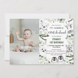 Winter Onederland Animals 1st Birthday Photo Invitation