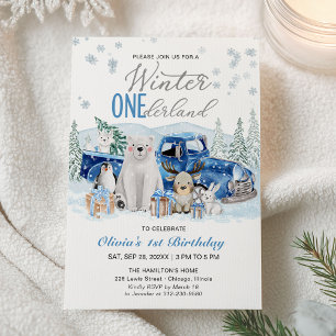 Winter Onederland Arctic Animal Boy 1st Birthday Invitation