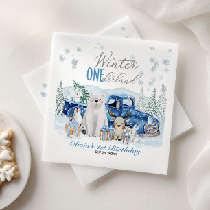 Winter Onederland Arctic Animal Boy 1st Birthday Napkin