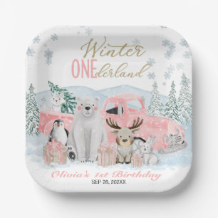 Winter Onederland Arctic Animal Girl 1st Birthday Paper Plate