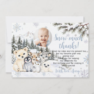 Winter Onederland Arctic Animals Birthday Photo Thank You Card