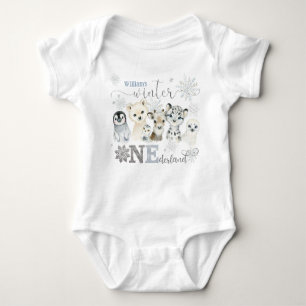 Winter Onederland Arctic Animals Blue 1st Birthday Baby Bodysuit