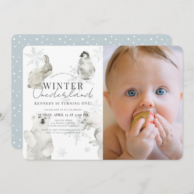 Winter Onederland Arctic Animals Boy 1st Birthday  Invitation (Front/Back)