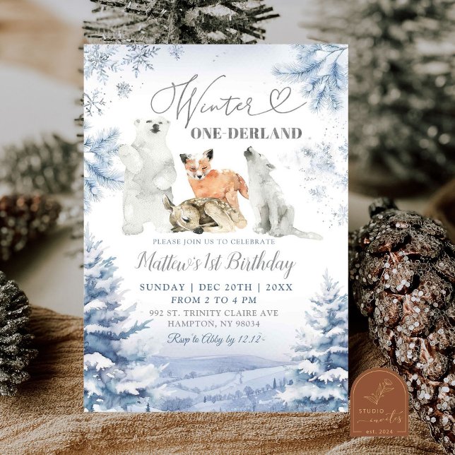 Winter Onederland Arctic Animals First Birthday Invitation (Creator Uploaded)