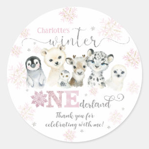 Winter Onederland Arctic Animals Snow 1st Birthday Classic Round Sticker