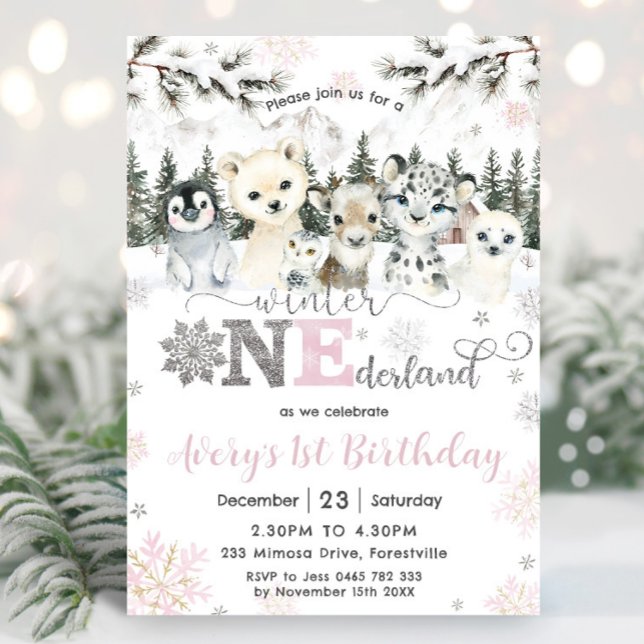 Winter Onederland Arctic Animals Snow 1st Birthday Invitation (Creator Uploaded)