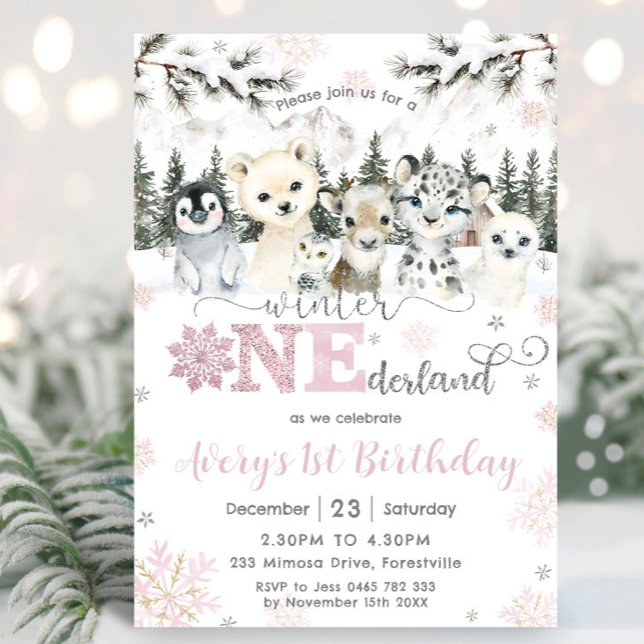 Winter Onederland Arctic Animals Snow 1st Birthday Invitation (Creator Uploaded)