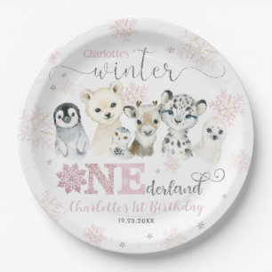 Winter Onederland Arctic Animals Snow 1st Birthday Paper Plate