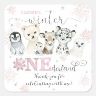 Winter Onederland Arctic Animals Snow 1st Birthday Square Sticker