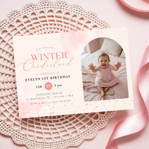 Winter Onederland Baby Arch Photo 1st Birthday Invitation