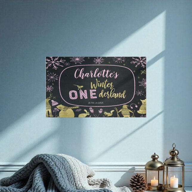 Winter Onederland Banner Glitter Pink Snowflakes Poster (Creator Uploaded)