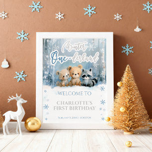 Winter Onederland Bear Blue First Welcome Sign