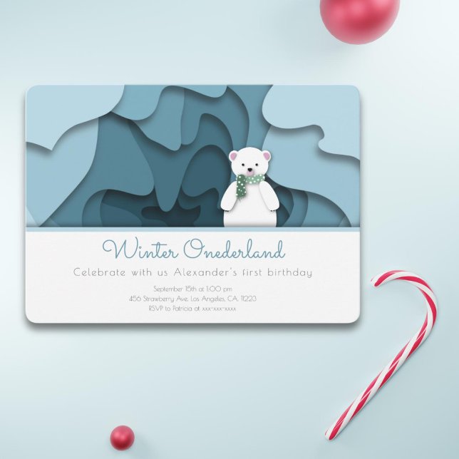 Winter Onederland Bear Boy 1st Birthday Invitation (Creator Uploaded)