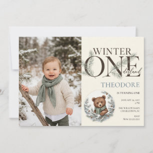 Winter ONEderland Bear First Birthday Photo Invitation