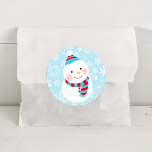 Winter ONEderland Birthday Blue and Red Snowman Classic Round Sticker
