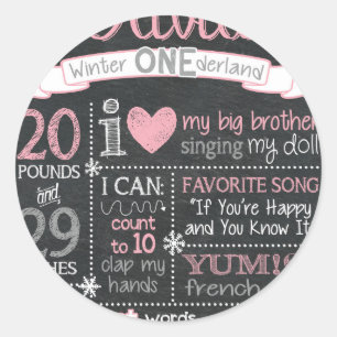 Winter ONEderland Birthday Chalkboard Sign Classic Round Sticker