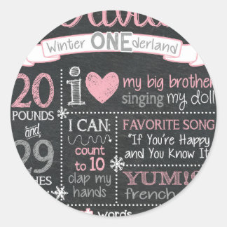 Winter ONEderland Birthday Chalkboard Sign Classic Round Sticker