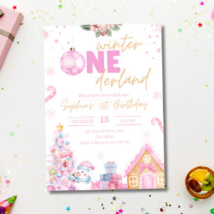 Winter Onederland Birthday Christmas Girl Birthday Invitation