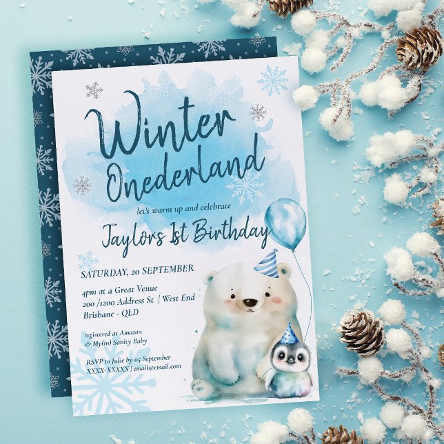 Winter Onederland Birthday Invitation ( Get ready to turn up the coolness at our Winter Baby Shower with this captivating invitation! )