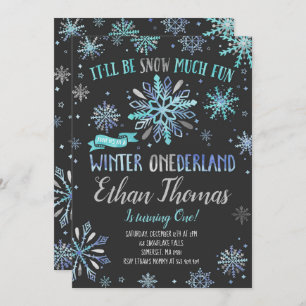 Winter ONEderland Birthday Invitation Blue Silver