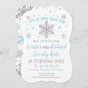 Winter ONEderland Birthday Invitation Blue Silver