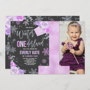 Winter ONEderland Birthday Invitation Lilac Silver