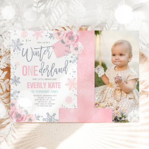Winter ONEderland Birthday Invitation Pink Silver
