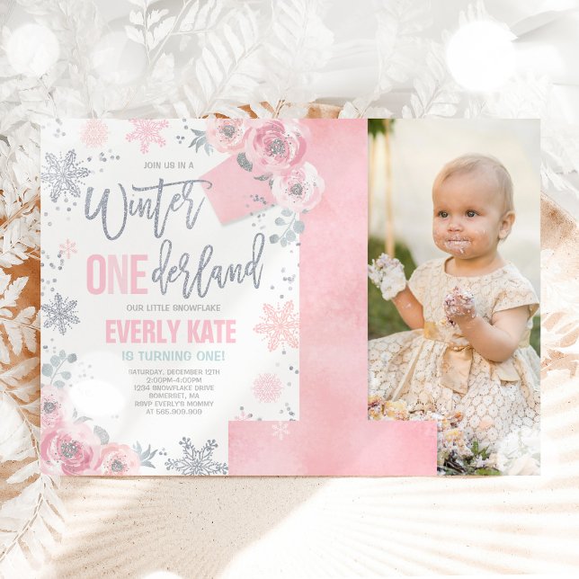 Winter ONEderland Birthday Invitation Pink Silver (Creator Uploaded)