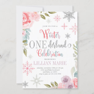 Winter ONEderland Birthday Invitation with Flowers