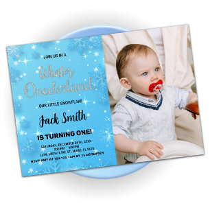 Winter Onederland Birthday Invitations Blue Photo