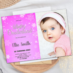 Winter ONEderland Birthday Invitations Gold Photo