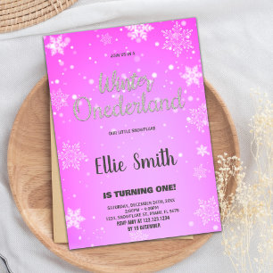 Winter ONEderland Birthday Invitations Golden Pink