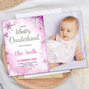 Winter ONEderland Birthday Invitations Pink Photo