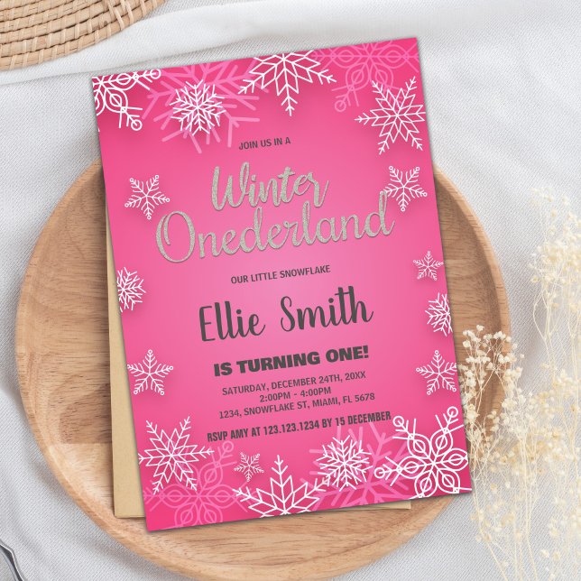 Winter ONEderland Birthday Invitations Pink Snow (Winter ONEderland Birthday Invitations Pink Snow)